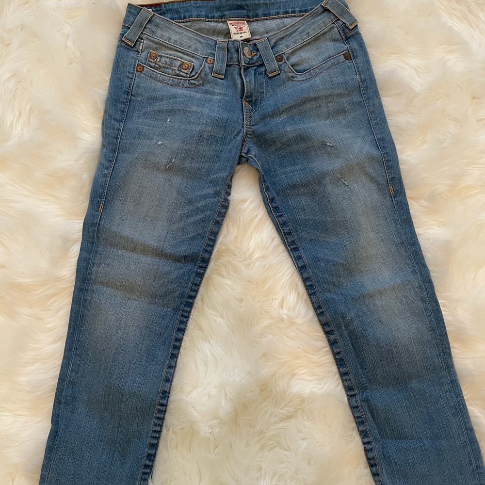 True Religion slightly distressed cropped jeans